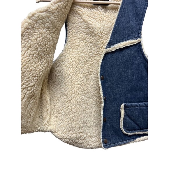 Weathercaster Vintage 70's Denim Sherpa Lined Western Vest - Picture 7 of 7